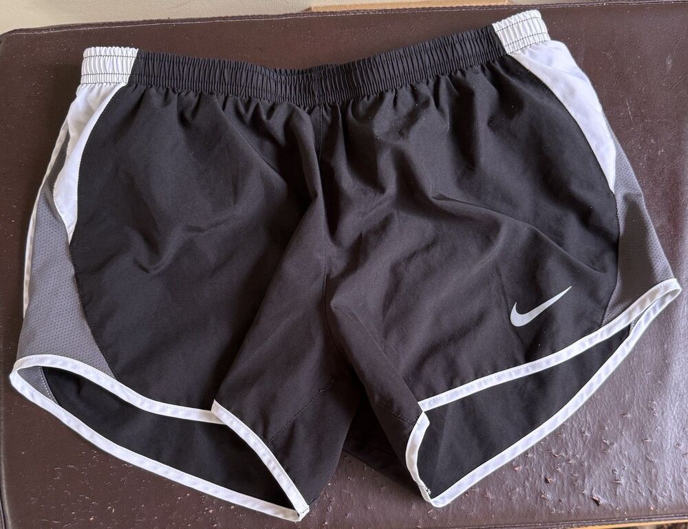 Nike Dri-Fit Running Athletic Shorts Lined Women's M Black White Grey Workout
